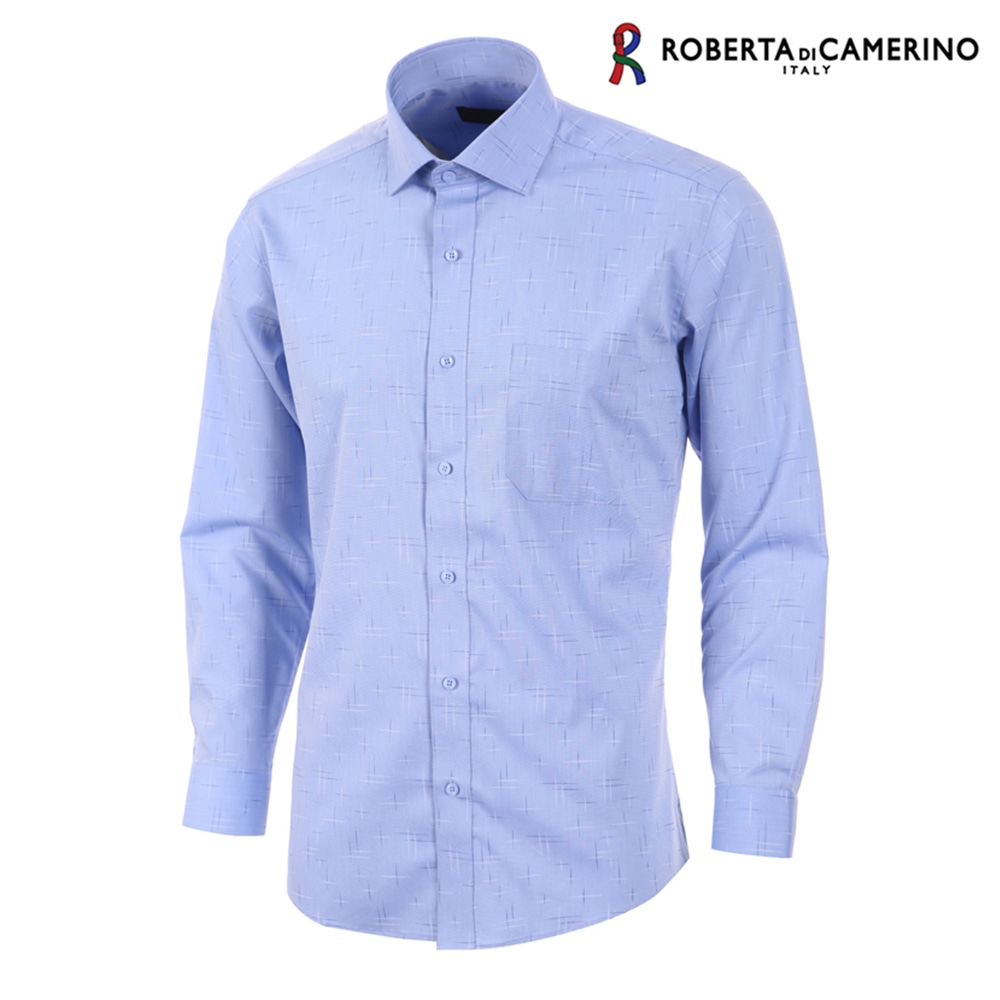 로베르타디까메리노 남성 일반핏 변형 체크 스판 블루 셔츠 RL1-401-2