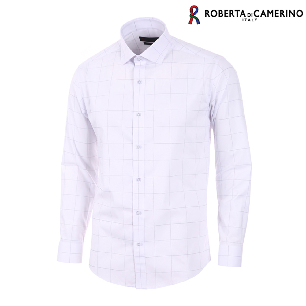 로베르타디까메리노 남성 슬림핏 빅체크 흰색 스판 셔츠 RL1-251-1