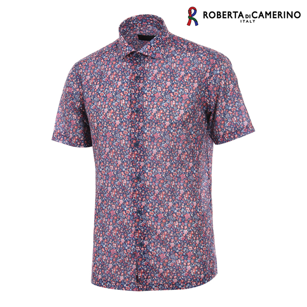 로베르타디까메리노 남성 일반핏 쿨 메쉬 분홍 꽃무늬 프린트 남방 셔츠 RL2-210-8