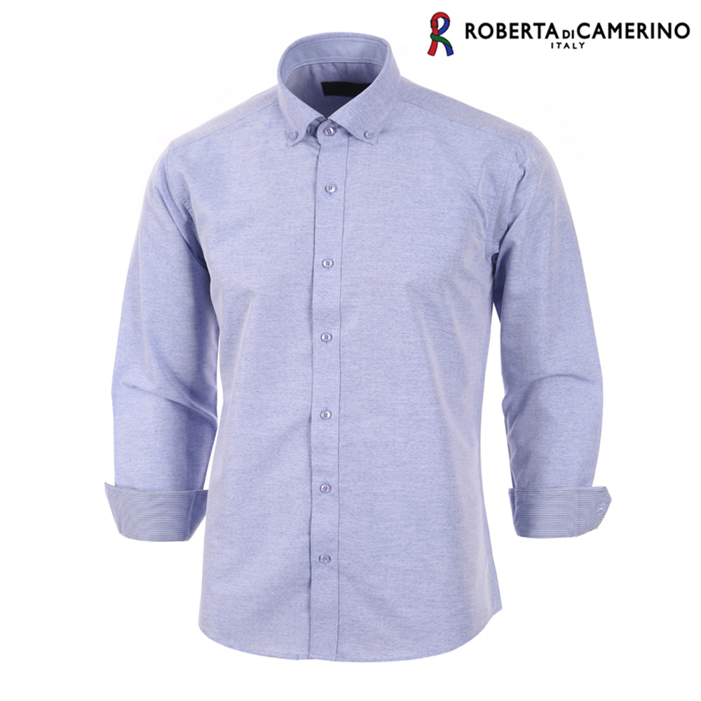 로베르타디까메리노 남성 일반핏 솔리드 버튼다운 블루 셔츠 RL1-403-2