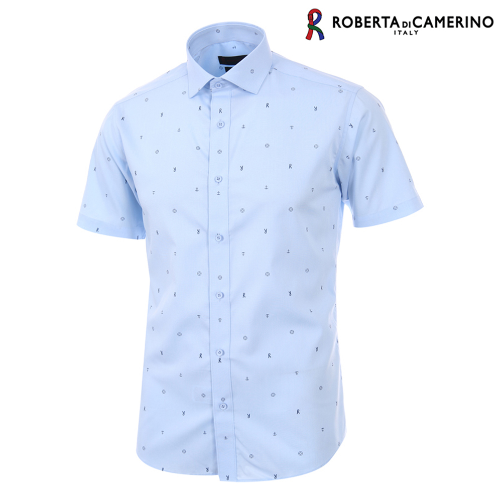 로베르타디까메리노 남성 슬림핏 반팔 텐셀 혼방 스판 블루 셔츠 RL2-455-2