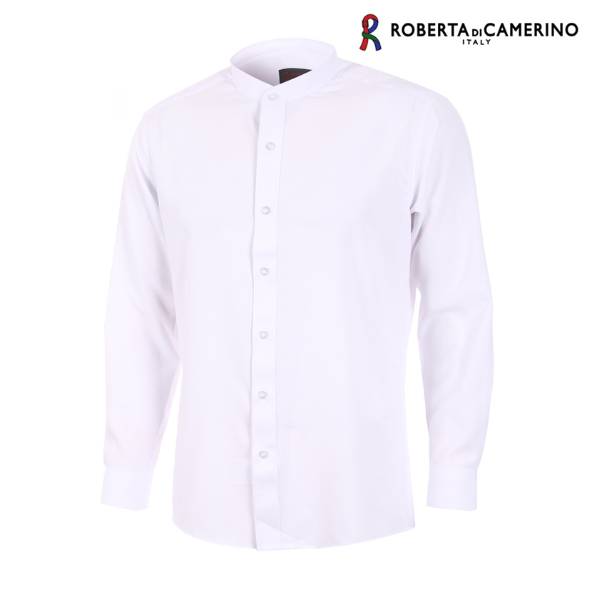 로베르타디까메리노 남성 일반핏 도비패턴 차이나카라 흰색 스판 셔츠 RL1-204-1