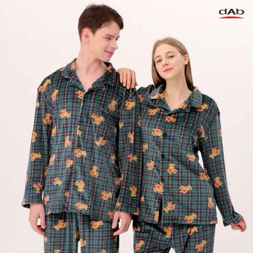 댑 남녀공용 그린체크 테디베어 밍크스판 잠옷세트 DPJ17208
